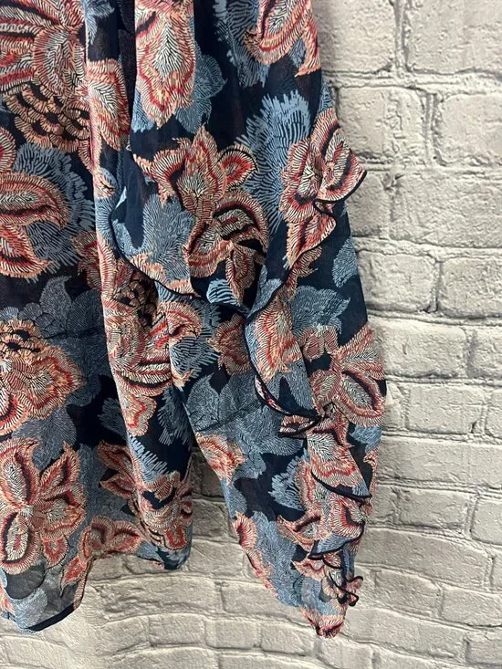 Chico’s NWT Size 4 US 20 Blue Floral Ruffle Front Blouse Long Sleeve Boho Top - Picture 10 of 12